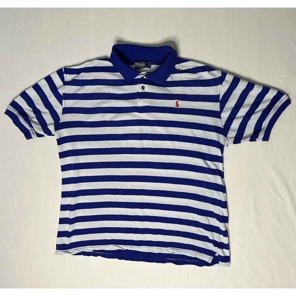 Vintage Ralph Lauren Polo Shirt Men's Size 3XL Blue & White Stripes Short Sleeve